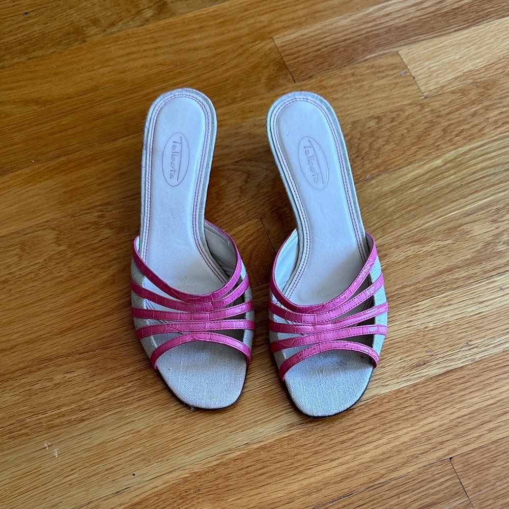 Talbots Pink and Cream Strappy Mules